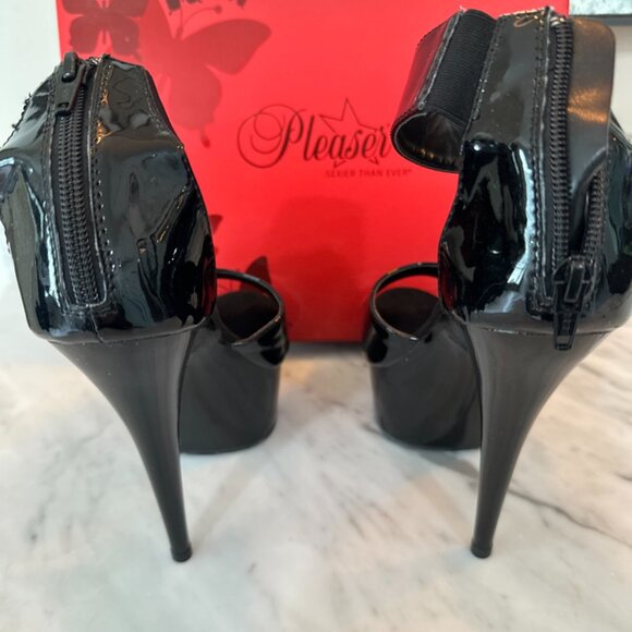 Pleaser heels, patent leather, platform, back zip, elastic ankle band, size 8 - Picture 3 of 5